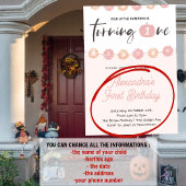 パンプキンガール ピンク フラワーハロウィン 1歳誕生日 招待状