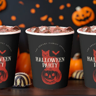 パンプキンキャットオレンジブラックヴィンテージ・ハロウィンパーティー 紙コップ