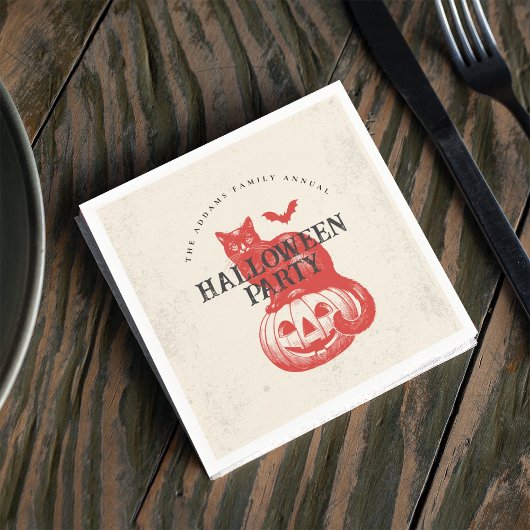 パンプキンキャットオレンジレッドヴィンテージハローウィンパーティ スタンダードカクテルナプキン