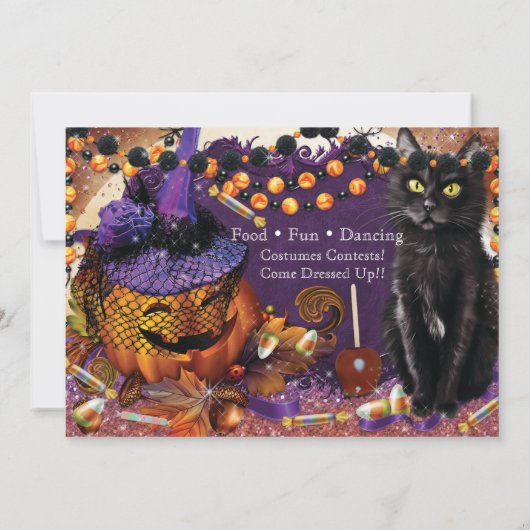 パンプキンキャットハローウィンパーティ招待状 招待状 (裏面)