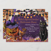 パンプキンキャットハローウィンパーティ招待状 招待状 (正面/裏面)