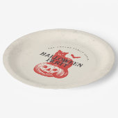 パンプキンキャットヴィンテージオレンジレッドハローウィンパーティ ペーパープレート (アングル)