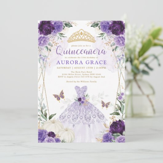 パンプキンクインセアニラプリンセスドレスパープルフローラ 招待状 (スタンド正面)