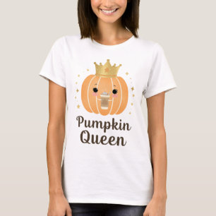 パンプキンクイーンキュートオータムクラウングラフィックデザイン Tシャツ