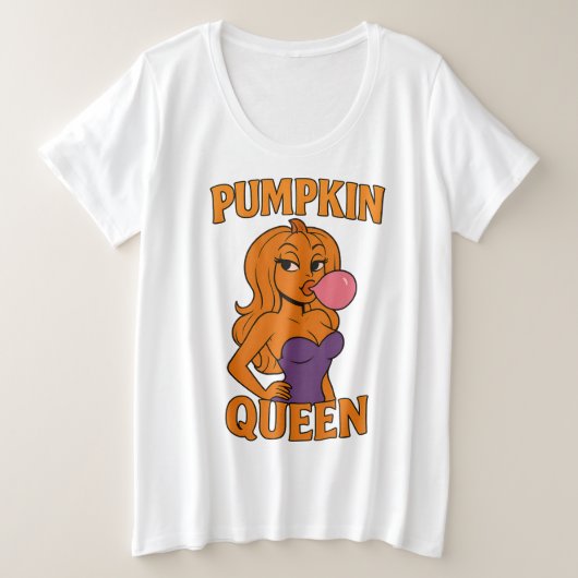 パンプキンクイーン | ハロウィーン グラム プラスサイズTシャツ (デザイン正面)