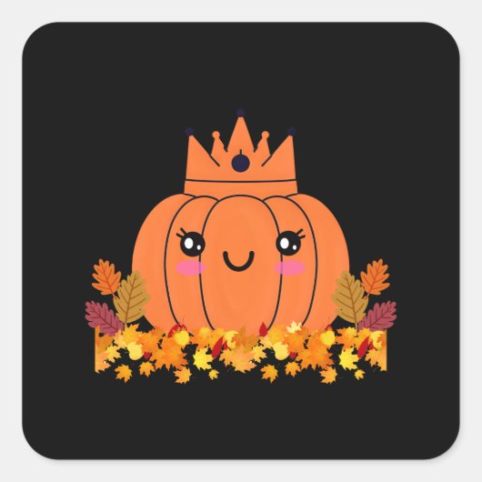 パンプキンクイーン | 秋の雰囲気 ハロウィンTシャツ スクエアシール (正面)