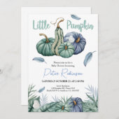 パンプキングリーンフローラボーイベビーシャワー招待状 招待状 (正面/裏面)