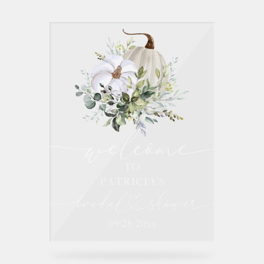 パンプキングリーン秋ブライダルシャワーウェルカムサイン アクリルサイン (正面)