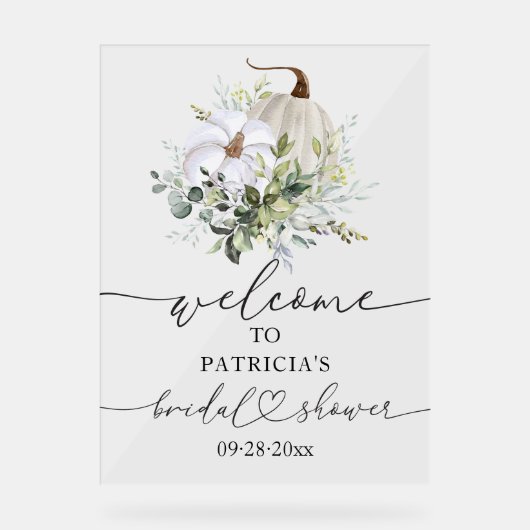 パンプキングリーン秋ブライダルシャワーウェルカムサイン アクリルサイン (正面)