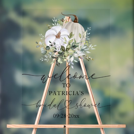 パンプキングリーン秋ブライダルシャワーウェルカムサイン アクリルサイン (ニュートラル)