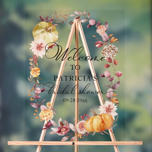 パンプキングリーン秋ブライダルシャワーウェルカムサイン アクリルサイン (ニュートラル)