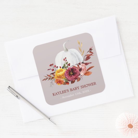 パンプキング秋ベビーシャワーのお願い スクエアシール (封筒)