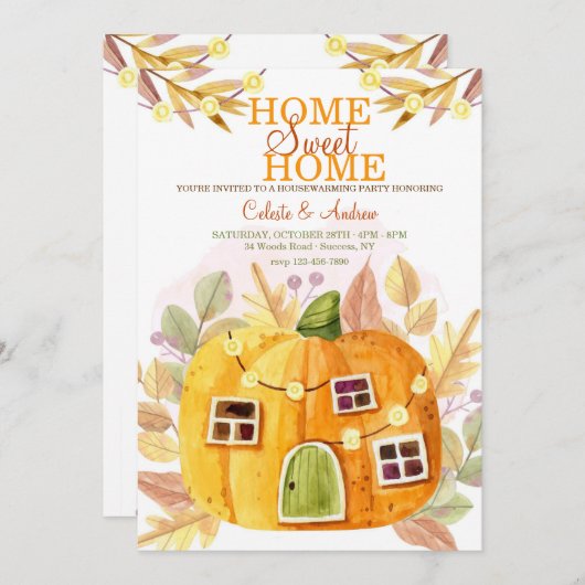 パンプキンコテージ引っ越し祝いパーティーパーティー 招待状 (正面/裏面)