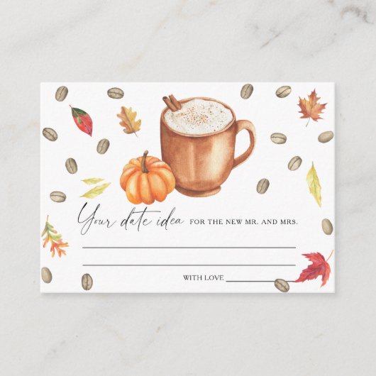 パンプキンコーヒーブライダルシャワーデイトナイトアイディア エンクロージャーカード (正面)