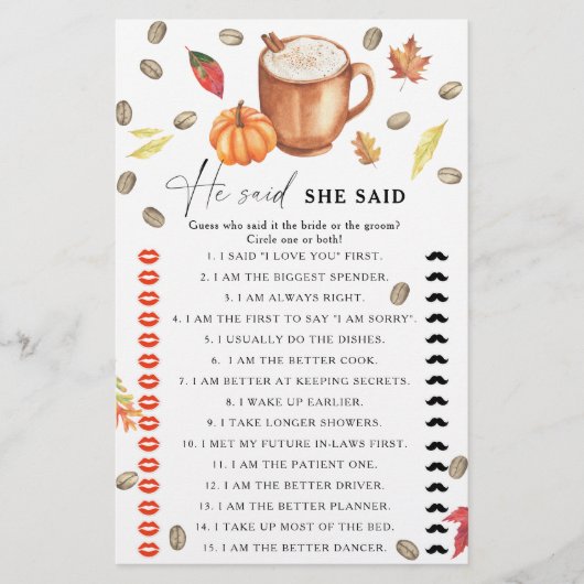 パンプキンコーヒーブライダルシャワー彼は彼女が言った (正面)