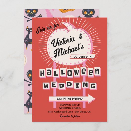 パンプキンサインモダンハロウィン結婚ズ 招待状 (正面/裏面)