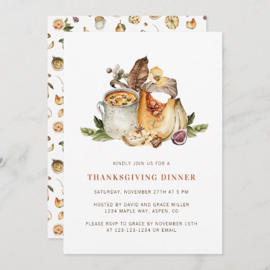パンプキンサンクスギビングディナー招待状 招待状 (正面/裏面)
