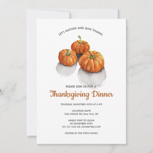 パンプキンサンクスギビングディナー招待状 招待状 (正面)