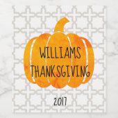 パンプキンサンクスギビング名前をカスタムする ワインラベル (シングルラベル)