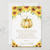 パンプキンサンフラワーフローラ金ゴールドグリッターベビーシャワー サンキューカード (正面)