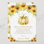パンプキンサンフラワーフローラ金ゴールドグリッターベビーシャワー サンキューカード (正面/裏面)