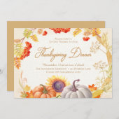 パンプキンサンフラワー感謝祭ディナー招待状 招待状 (正面/裏面)