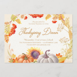 パンプキンサンフラワー感謝祭ディナー招待状 招待状