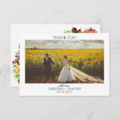 パンプキンサンフラワー秋の結婚式サンキューカード サンキューカード (正面/裏面)