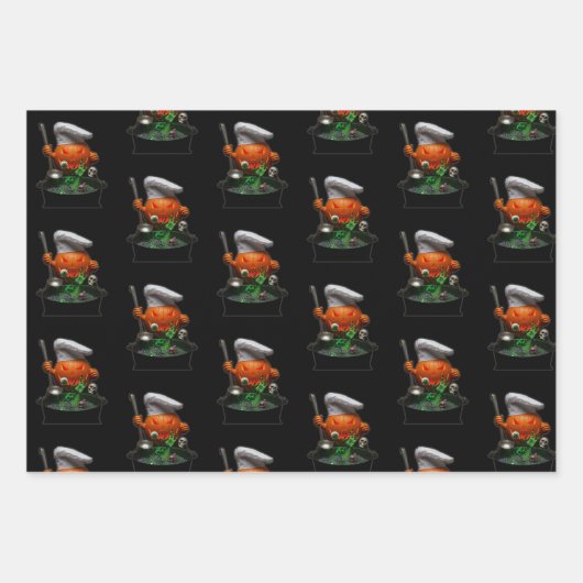 パンプキンシェフハロウィン不気味 – カルドロンデザイン ラッピングペーパーシート (正面)