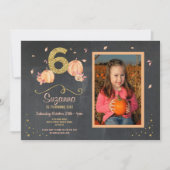 パンプキンシックス誕生日6番目の秋パーティーフォト招待状 招待状 (正面)