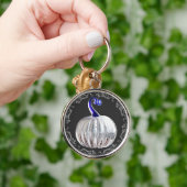 パンプキンシルバーガラスブルー秋 エレガント キーホルダー (手)