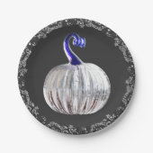 パンプキンシルバーガラスブルー秋 エレガント ペーパープレート (正面)