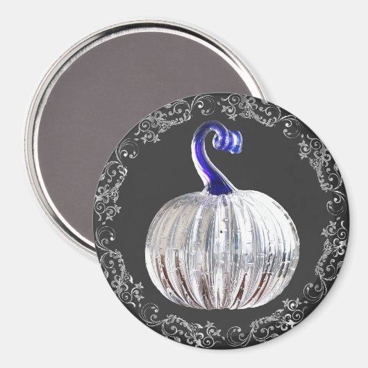 パンプキンシルバーガラス見た青い灰色の秋 エレガント マグネット (正面/裏面)