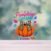 パンプキンシーズンヒョウ弓デザイン – かわいい秋エスト アクリルサイン (ニュートラル)