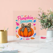 パンプキンシーズンヒョウ弓デザイン – かわいい秋エスト アクリルサイン (ウェディング)