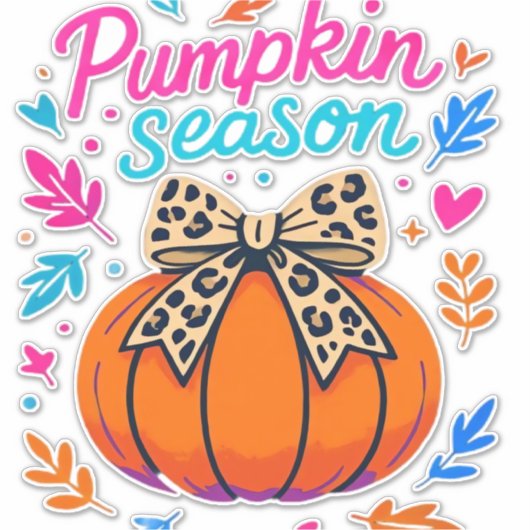 パンプキンシーズンヒョウ弓デザイン – かわいい秋エスト シール (正面)
