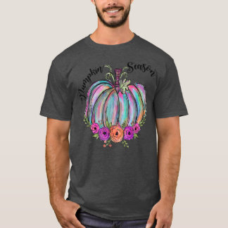 パンプキンシーズンフラワーパンプキンカラフル秋オータム Tシャツ