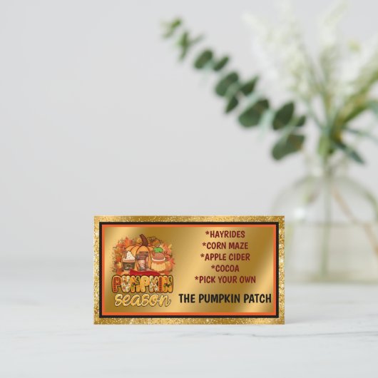パンプキンシーズン秋カスタマイズ文字とカラー 名刺 (スタンド正面)