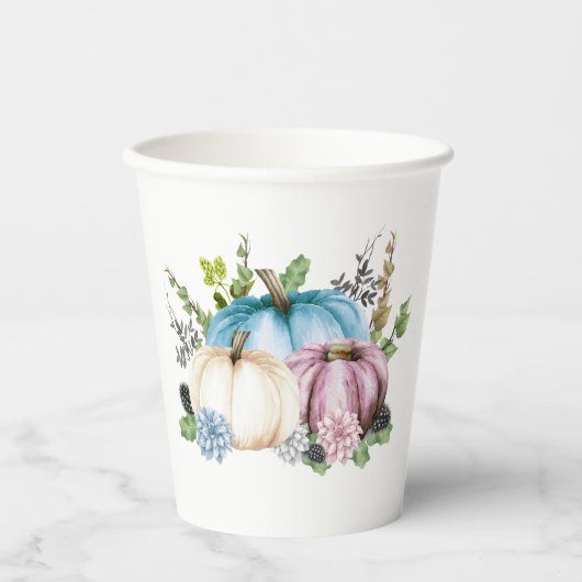 パンプキンジェンダーがピンクブルーパンプキンを明らかにする 紙コップ (正面)