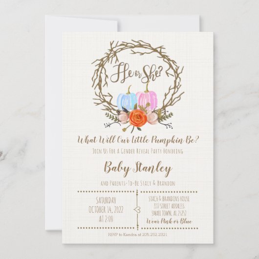 パンプキンジェンダーリビール招待状 招待状 (正面)