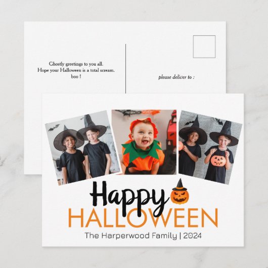 パンプキンジャック – o – ランタンハロウィンファミリー3写真 シーズンポストカード (正面/裏面)
