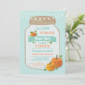 パンプキンジャー 誕生日 秋のパーティー ミント ライト 招待状 (スタンド正面)