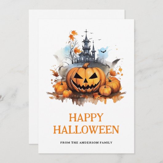 パンプキンスこうもり幽霊のよく出るマンションハッピーハローウィン シーズンカード (正面/裏面)