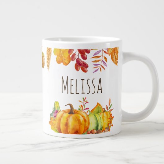 パンプキンスと紅葉を収穫縁ど ジャンボコーヒーマグカップ (右)
