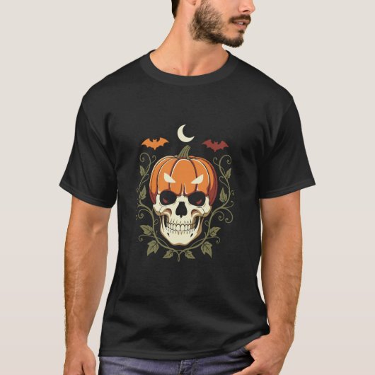 パンプキンスカルハロウィンゴシック Tシャツ (正面)