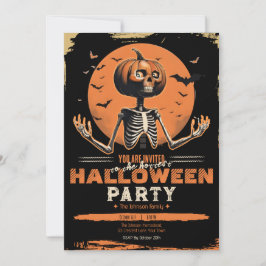 パンプキンスケルトンのヴィンテージ・ハロウィンコスチュームパーティー 招待状