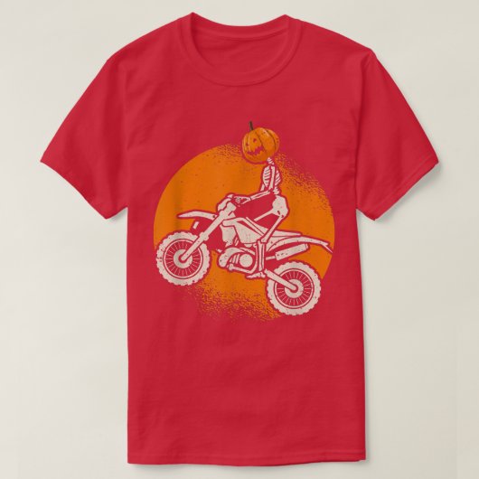 パンプキンスケルトンダートバイクリダーハロウィンモトクロ Tシャツ (デザイン正面)