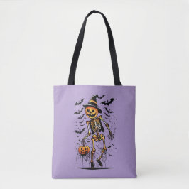 パンプキンスケルトンハロウィンアート トートバッグ