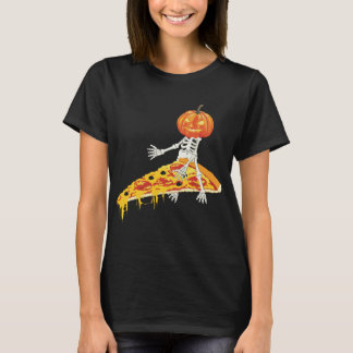 パンプキンスケルトンライディングピザハロウィーン Tシャツ