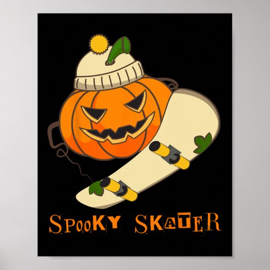 パンプキンスケートボードハロウィーン衣装おもしろいスケートボア ポスター (正面)